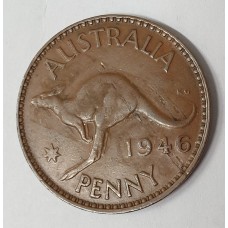 AUSTRALIA 1946 . ONE 1 PENNY . ERROR . PLANCHET FLAWS ON KEY DATE